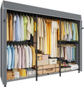 ULIFHOME E14C Pro Heavy Duty Closet Organizer System，Freestanding Clothing Racks for Hanging Clothes，Adjustable Garment Rack 69' W × 16' D × 77' H Hold 960 lbs，Black Rack with Grey Dustproof Cover