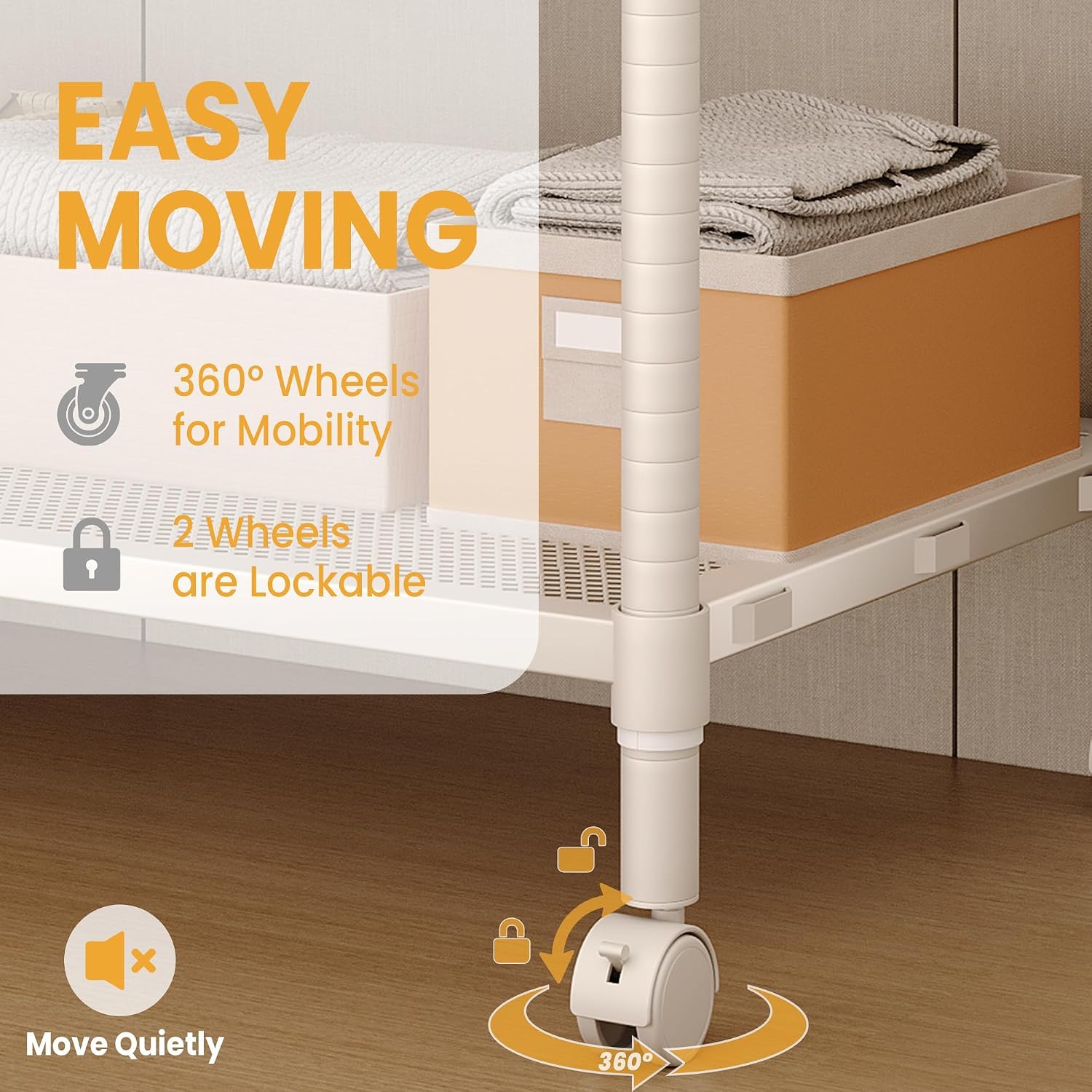 Heavy Duty Rolling Clothes Rack with Wheels, Clothing Racks with Adjustable Shelves & Side Hooks for Hanging Clothes, Freestanding Storage Closet Clothing Rack for Bedroom Laundry Room, Beige