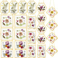 Soaoo 24 Pcs Brass Glass Frame for Pressed Flowers with Chain Clear Double Glass Floating Artwork Display Frame for Wall Decor with Dried Plant Leaf, 6 Shapes (Gold)