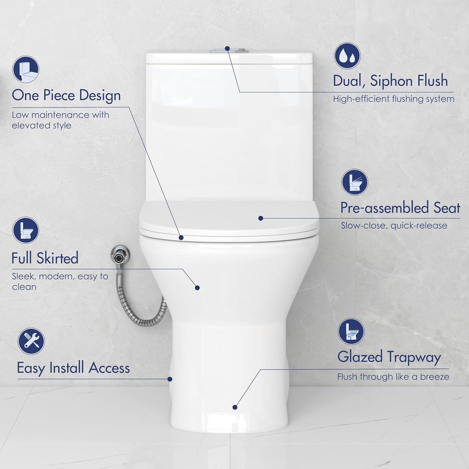 Eridanus Compact One Piece Toilet with Comfort Chair Seat ADA Height 17', Powerful Dual Flush Modern Toilet, 1.1/1.6 GPF, 12' Rough-In, Rimless Bowl with Soft Closing Seat, White