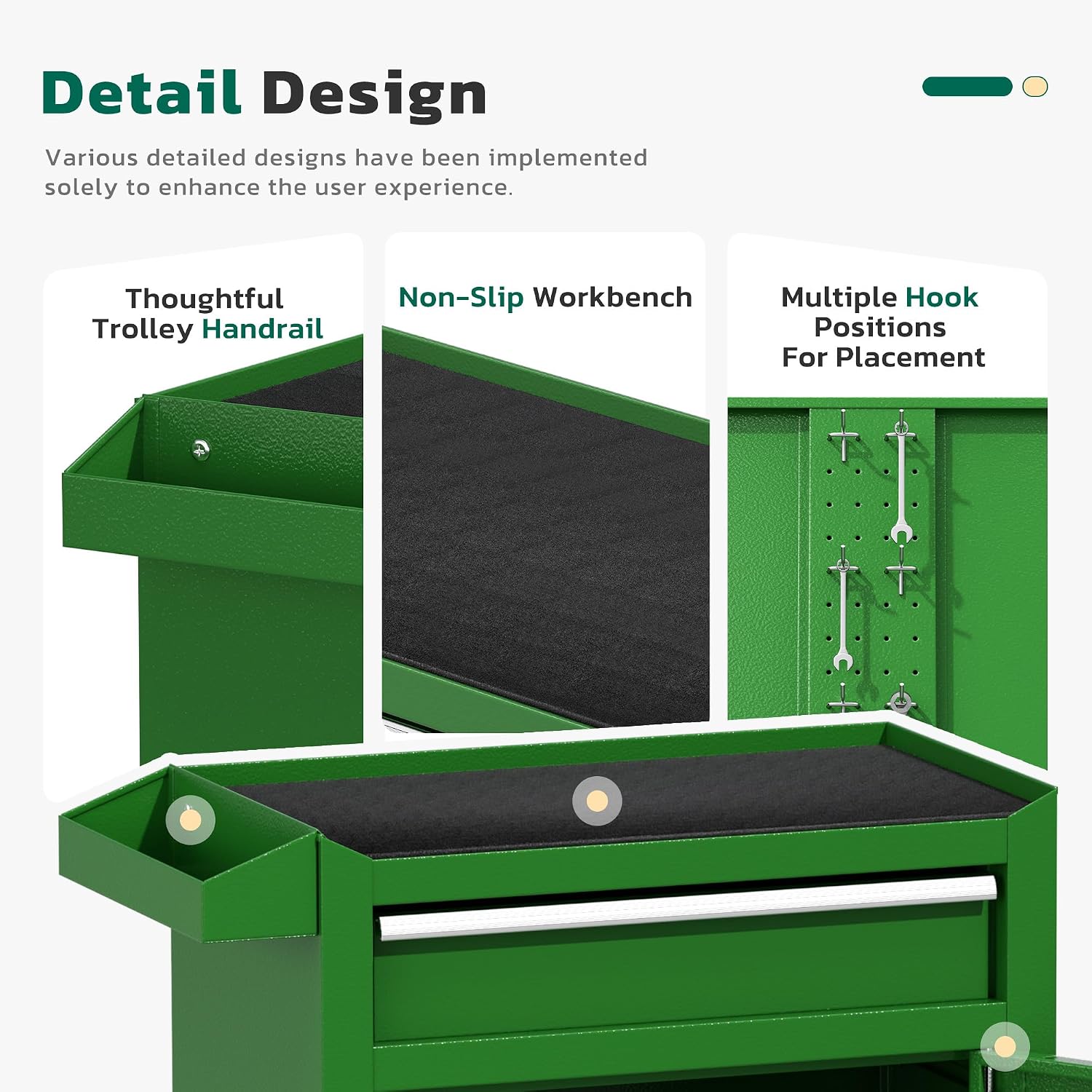 Greenvelly Tool Chest, 5-Drawer Rolling Tool Chest with Hooks and Lockable Wheels,Metal Storage Detachable Top Tool Box with Lockable Wheels for Garage,Workshop,Art Studio(Green)