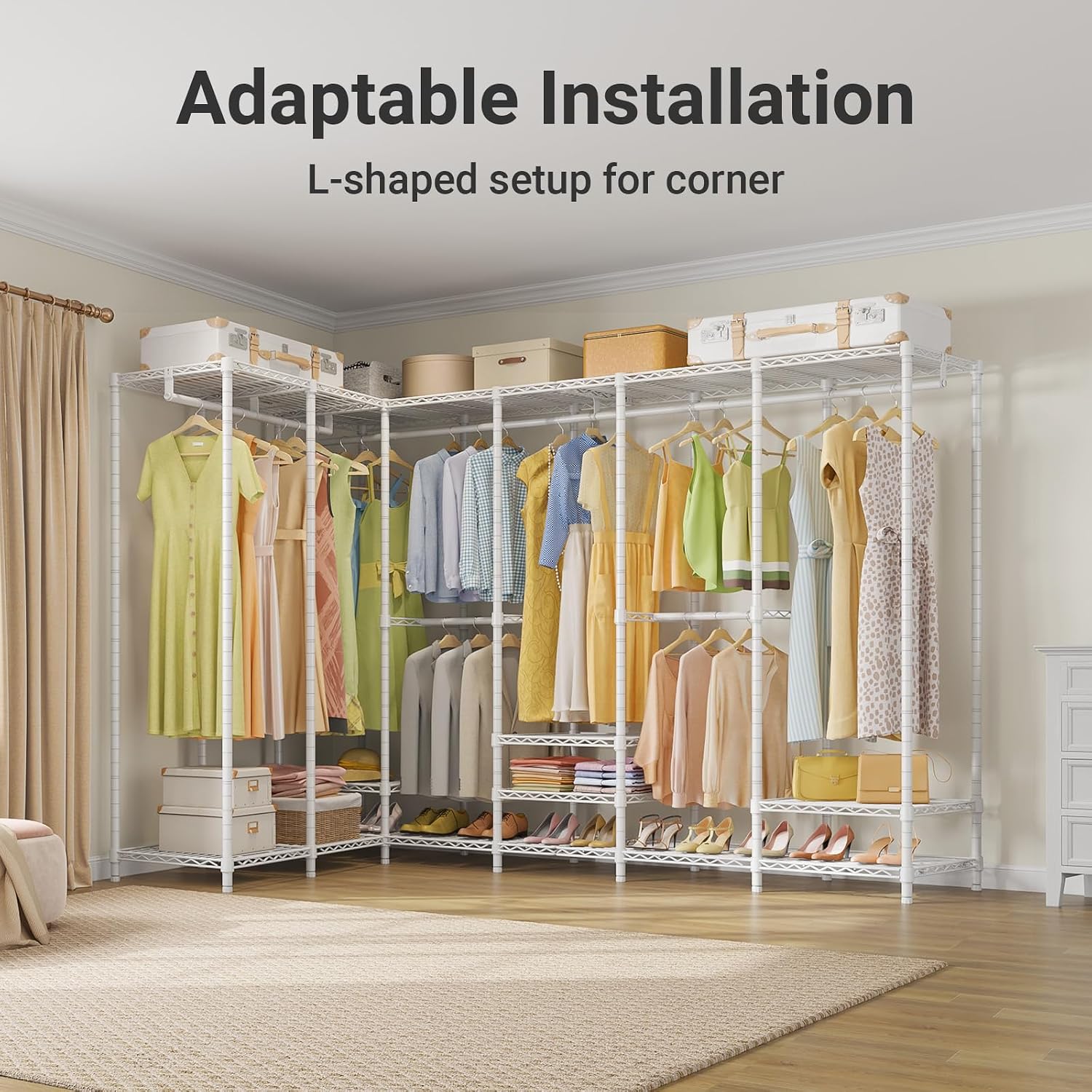 VIPEK V70 Extra Large Clothes Rack Heavy Duty Clothing Rack, Freestanding Wardrobe Metal Closet for Hanging Clothes, Bedroom Organizer and Storage, Max Load 1670lbs, White