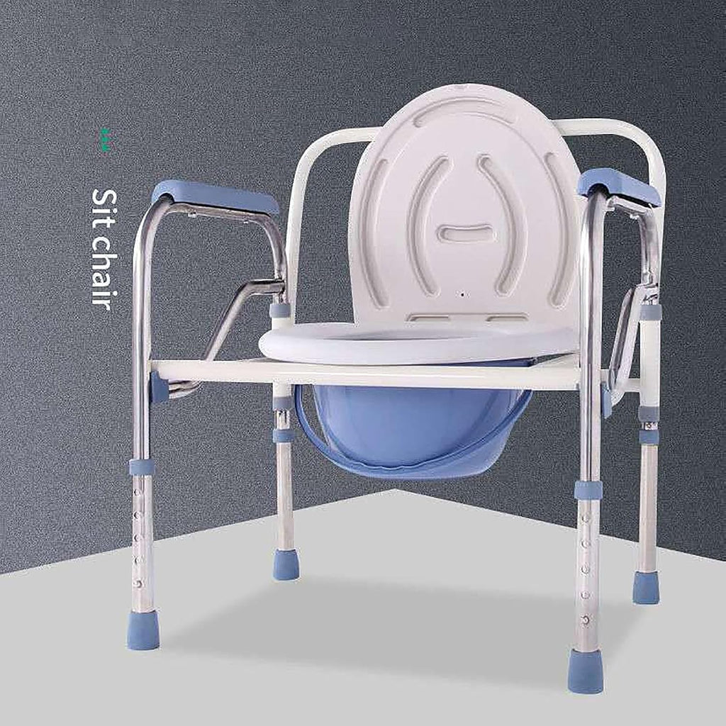 Heavy-Duty Bedside Commode, Portable Foldable Toilet Chair, Extra-Wide Seat, Pail Fits Standard Disposable Liner Bag, for Adults, Elderly, Bariatric Patients Leatherseatboard