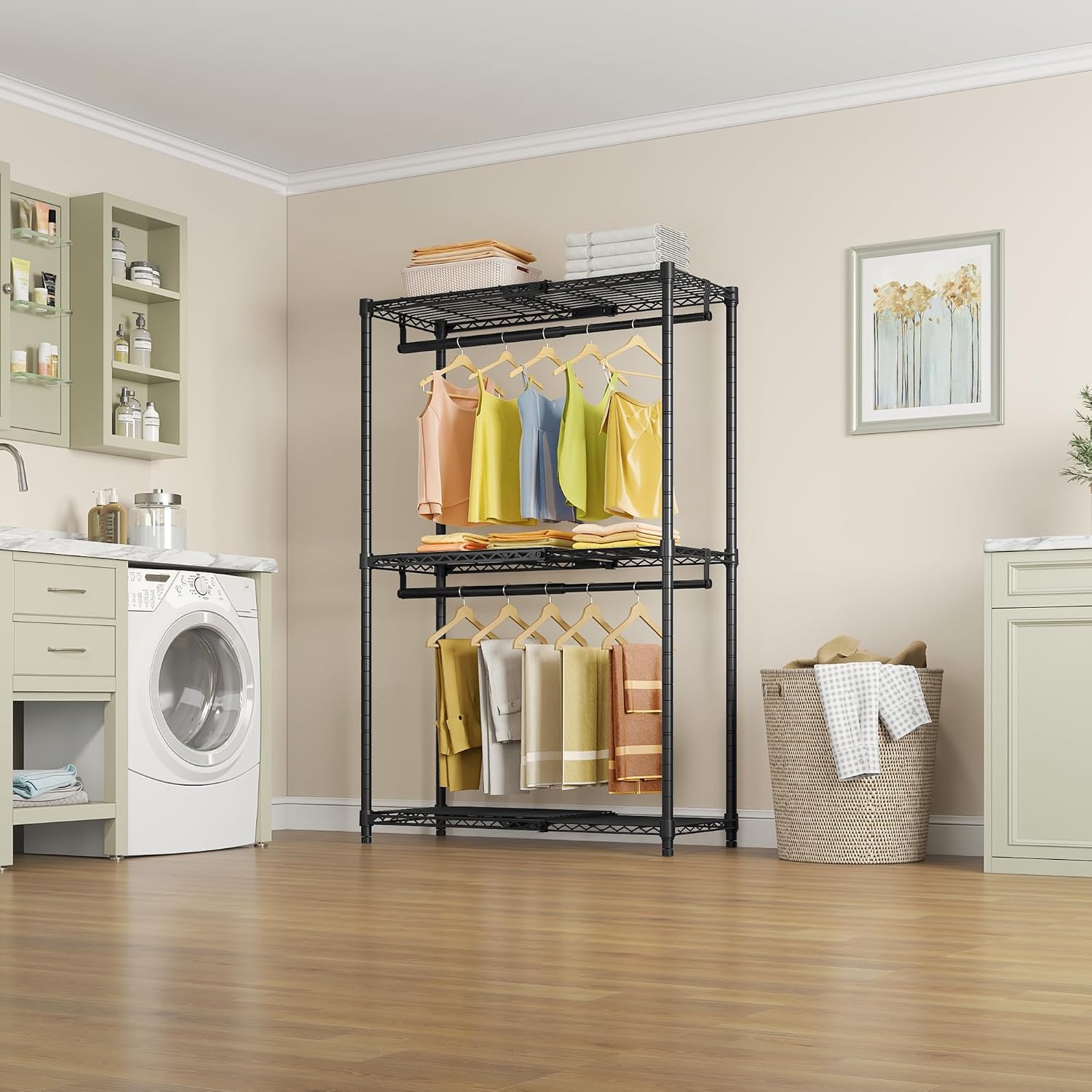 VIPEK X1 Expandable Clothes Rack Heavy Duty Adjustable from 2' to 3'5' with Adjustable Shelves and Hanger Rods, Reach-in & Walk-in Closets Metal Garment Racks Portable Closet, Black