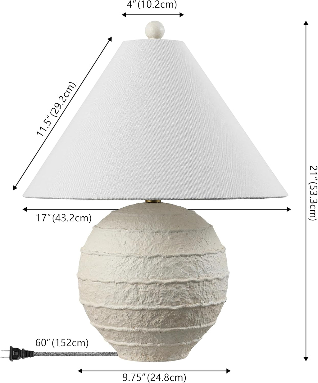 JONATHAN Y 21' Antique White Coastal Cottage Textured Resin Table Lamp Set of 2, Farmhouse Ridged Nightstand Lamps for Living Room Bedroom, White Linen Shade, LED Bulbs JYL9205A-SET2