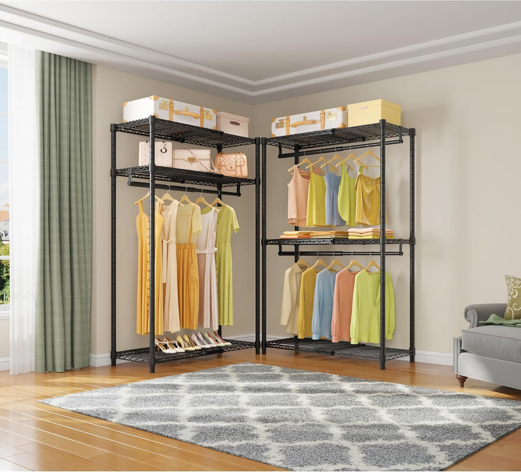 VIPEK X1 Expandable Clothes Rack Heavy Duty Adjustable from 2' to 3'5' with Adjustable Shelves and Hanger Rods, Reach-in & Walk-in Closets Metal Garment Racks Portable Closet, Black