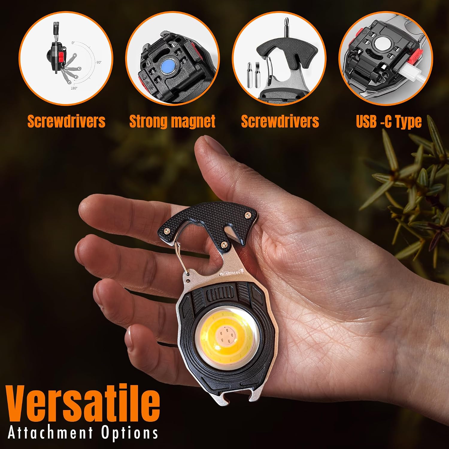 GUARDMAN Fathers Day Gift for Dad – Multitool Survival keychain Tool, LED Flashlight, Carabiner, Fire Starter, Screwdriver, Whistle, Bottle Opener – Camping & Outdoor Multi Tool Gear - 200 Pack