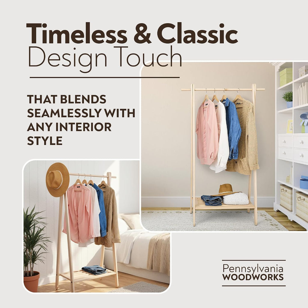 Pennsylvania Woodworks Handcrafted Maple Garment Rack - Sleek & Stylish Clothing Storage, Home Organization, Boutique Display, Coat Rack, Laundry Room Decor - Made in the USA (Large)