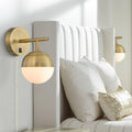 360 Lighting Luna Mid Century Modern Wall Lamps Set of 2 with Smart Sockets Brass Plug-in 5 1/2' Fixture Frosted White Glass Globe Shades for Bedroom Bedside Reading Living Room Hallway