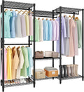 5-Tier Heavy Duty Clothes Rack, 1630LBS Load, Sturdy Metal Garment Rack with Wire Shelves, Multi-Functional Wardrobe Closet with Hanger Rods for Hanging Clothes, 15.5'D x 67.6'W x 76.5'H