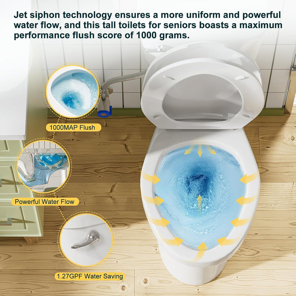 Simple Project 21 Inch Tall Toilet Bowls for Seniors, Extra High Elongated Toilets, Comfort Height Toulet, Seat Height 22', Powerful 1.28 Gpf Single Flush, 12 Inch Rough-in, White, for Bathroom