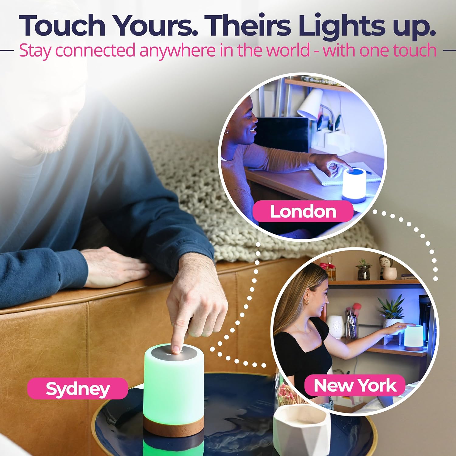 LuvLink Friendship Lamps No Subscription WiFi Touch Lamp for Long Distance Relationships, Couples, Friends & Family - Gift Ready (Set of Three)