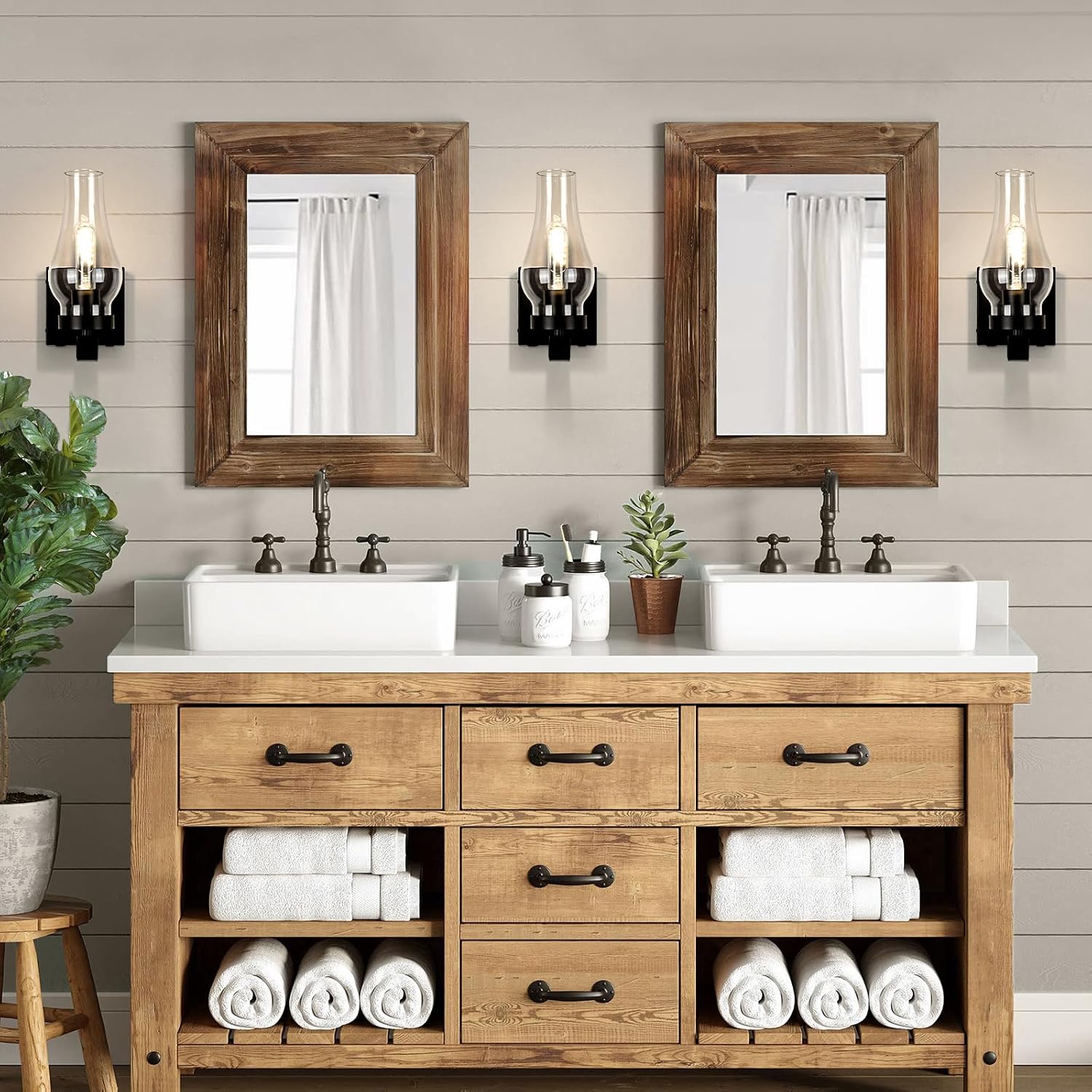 Battery Operated Wall Sconce, Rechargeable Rustic Wall Lights Set of 2, Non-Hardwired Antique Kerosene Wall Lamps, Black Vintage Bedside Wall Sconces with Remote for Bedroom, Hallway etc