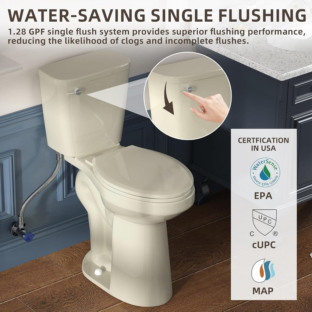 SUPERFLO Tall Toilet 21 Inch Bone White, Extra Tall Toilets for Elderly with 1.28GPF Siphon Flush & Rough in 12 Inch, High Toilets for Bathrooms Tall Height for Seniors & Tall Person