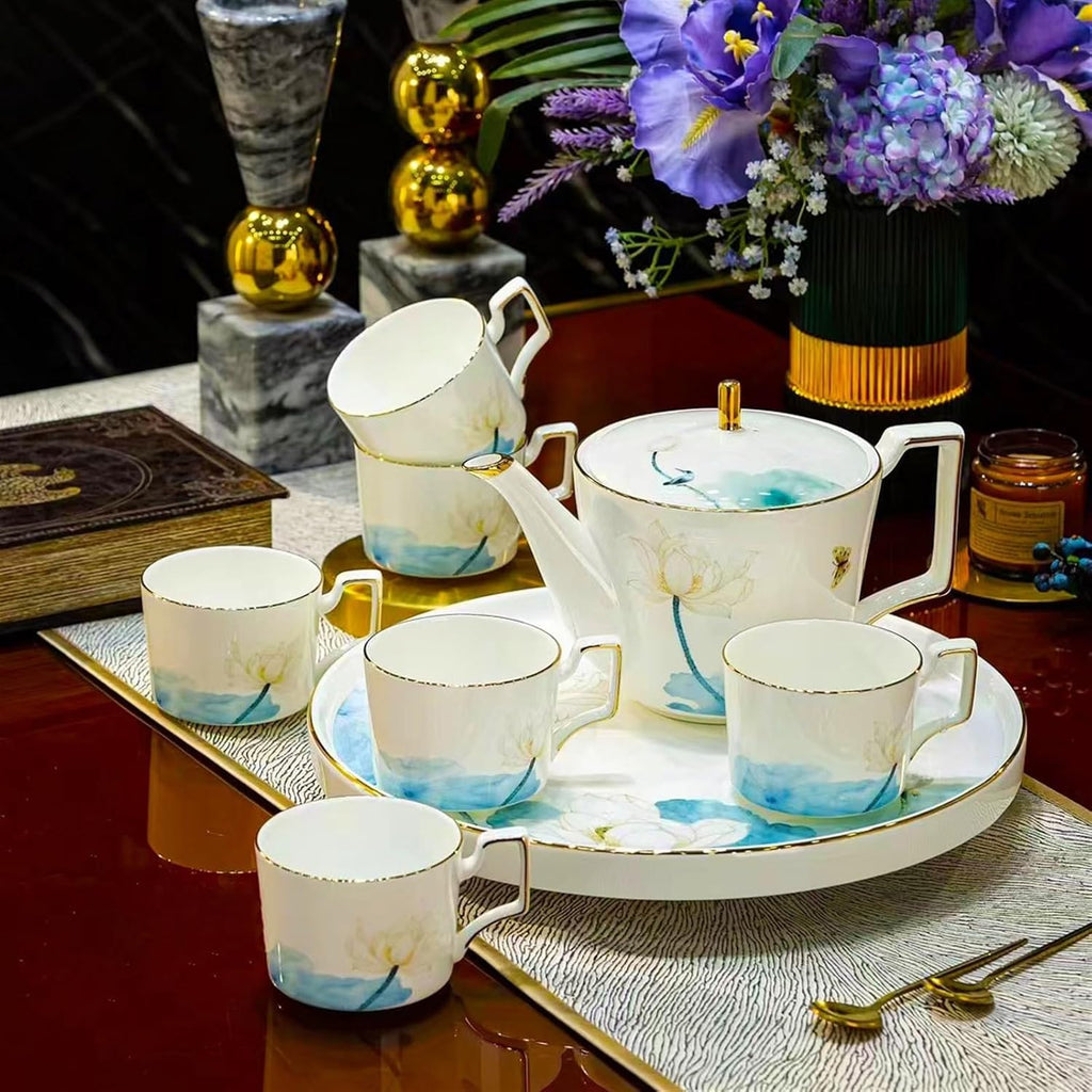 Beverage Serveware Modern teapot and teacup set coffee set combination Jingdezhen tea set with rotating tray Water Carafe