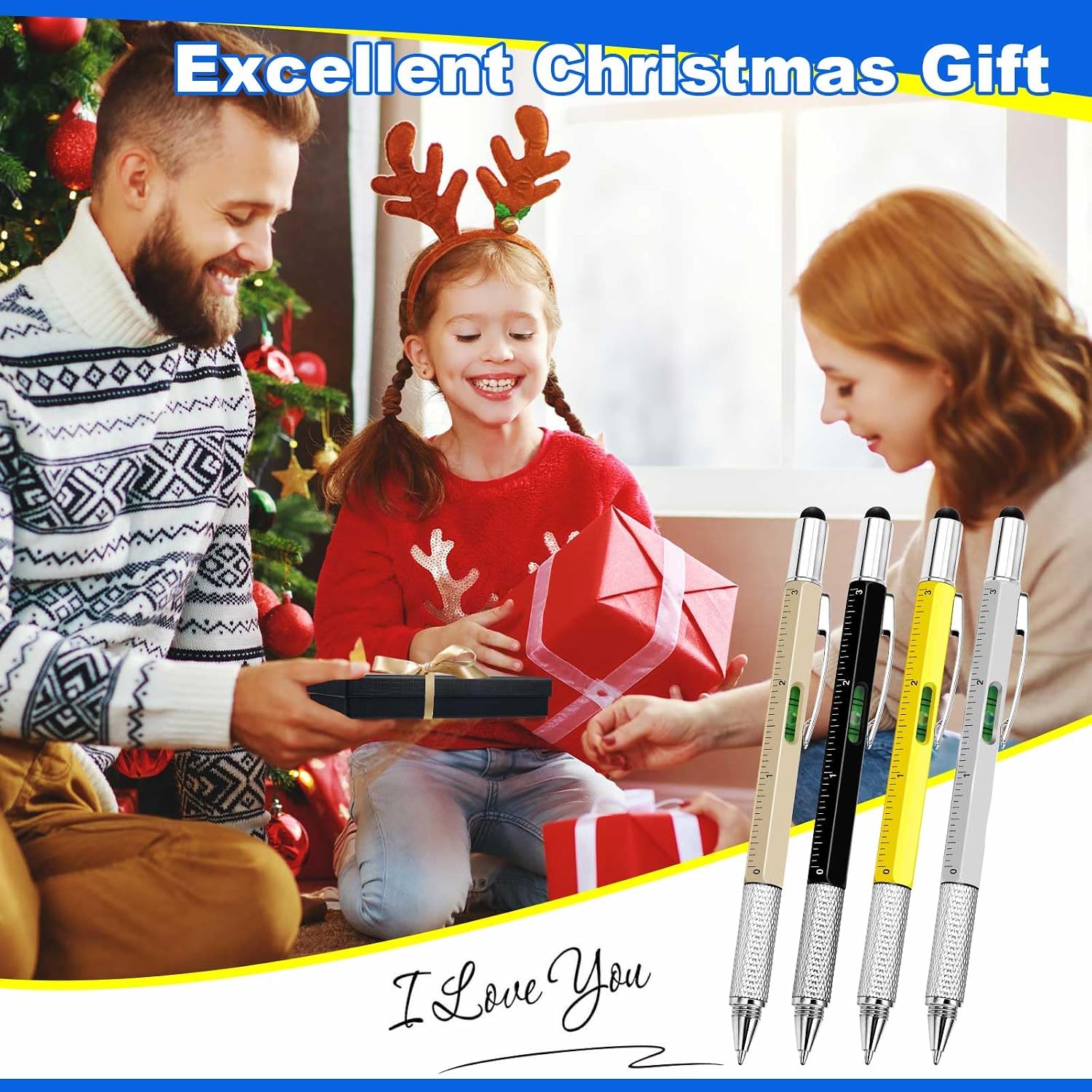 Zhanmai 300 Pcs Gift for Men Multitool Pen 6 in 1, Screwdriver Tool Multi Functional Pen for Dad Husband Grandpa Birthday Gift Level Ballpoint Stylus (Gold, Black, Silver, Yellow)