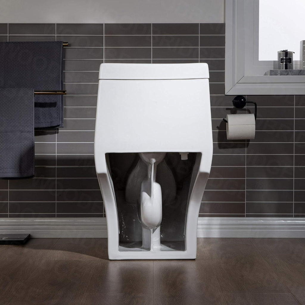 WOODBRIDGEE One Piece Toilet with Soft Closing Seat, Chair Height, 1.28 GPF Dual, Water Sensed, 1000 Gram MaP Flushing Score Toilet with Mattle Black, White,B0940-F-MB