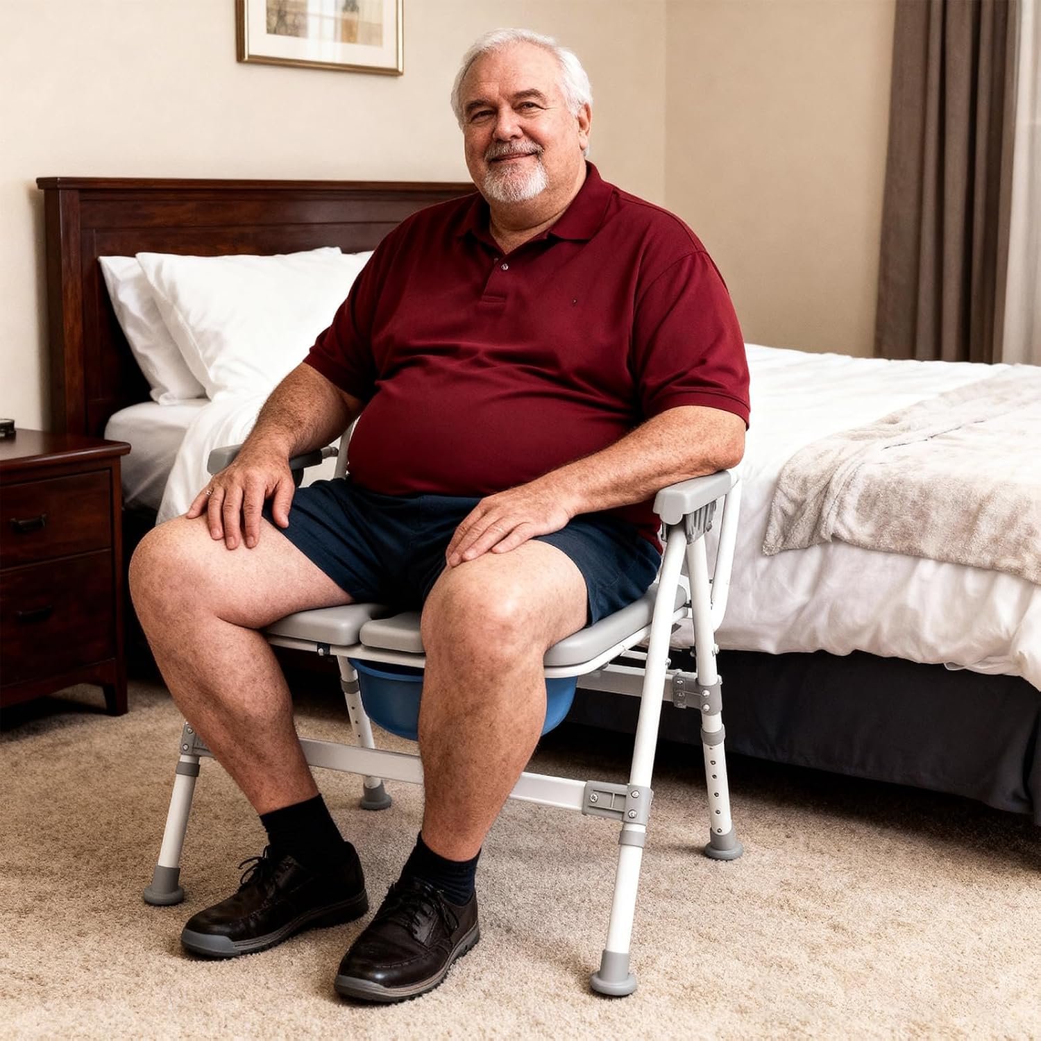 Heavy-Duty Large Bone Bedside Commode, 800lbs Weight Capacity & Extra-Wide Padded Seat, Adjustable Height Folding Toilet Chair for Seniors,Disabled, Patient Home Care