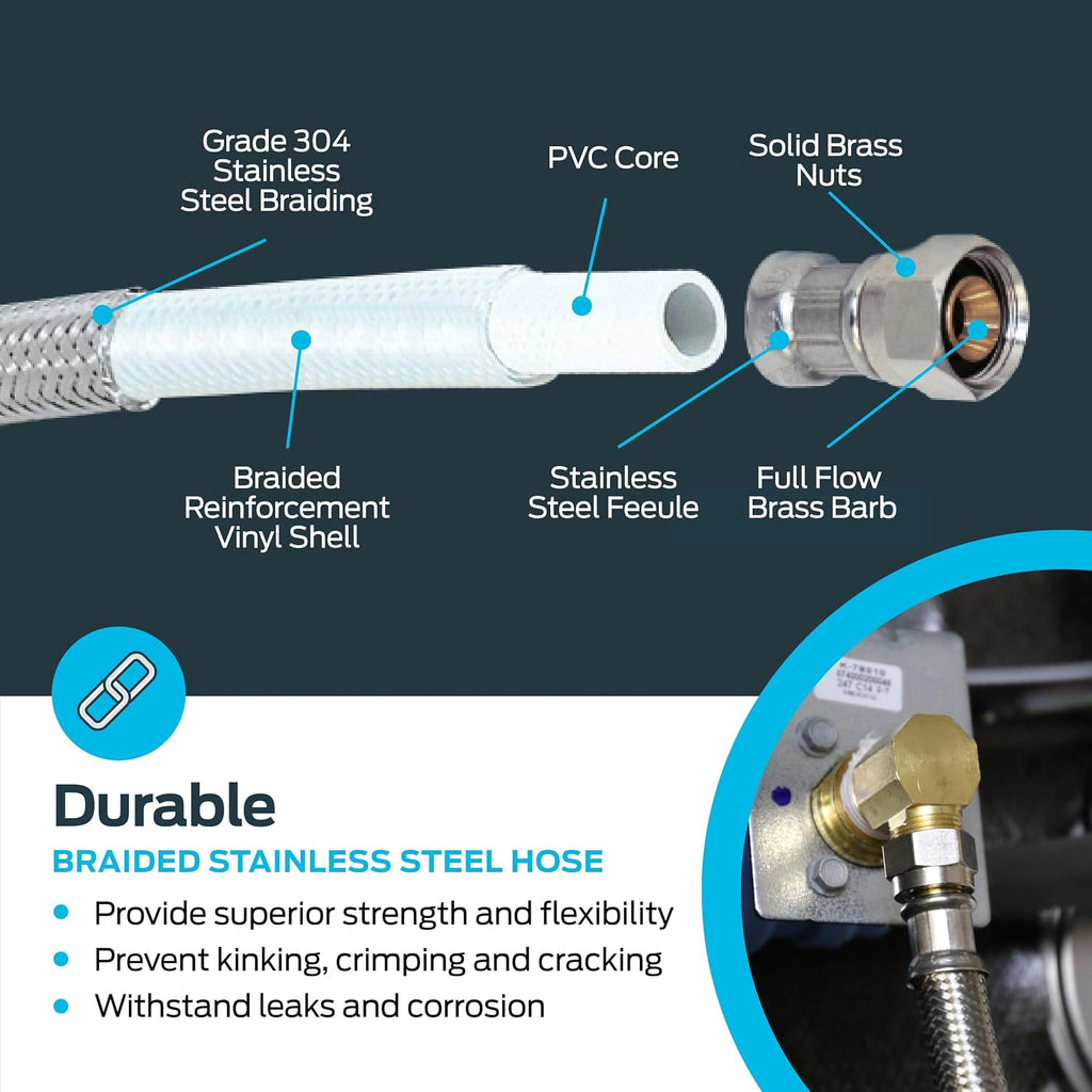 Eastman 6 Ft. Dishwasher Installation Kit, Braided Stainless Steel Supply Line with 3/8 Inch Compression Ends, 3-Prong Straight Power Cord, 41150 (Pack of 12)