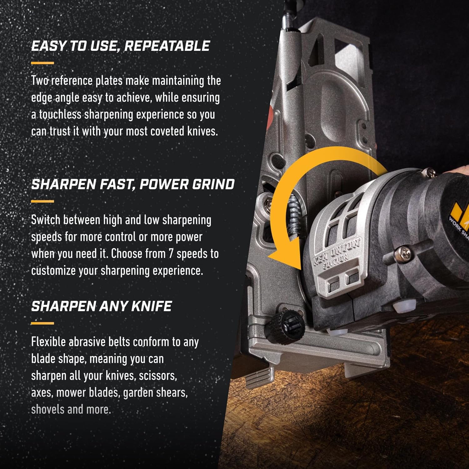 Work Sharp Ken Onion Edition Knife & Tool Sharpener Elite Mk2 - Complete Knife Sharpening System with Blade Grinding Attachment and extra belts