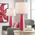 Color + Plus Leo 29 1/2' Tall Cylinder Modern End Table Lamps Set of 2 Samba Red Brushed Nickel Finish Glass Fabric White Shade Living Room Bedroom Bedside Nightstand House Office Home Reading