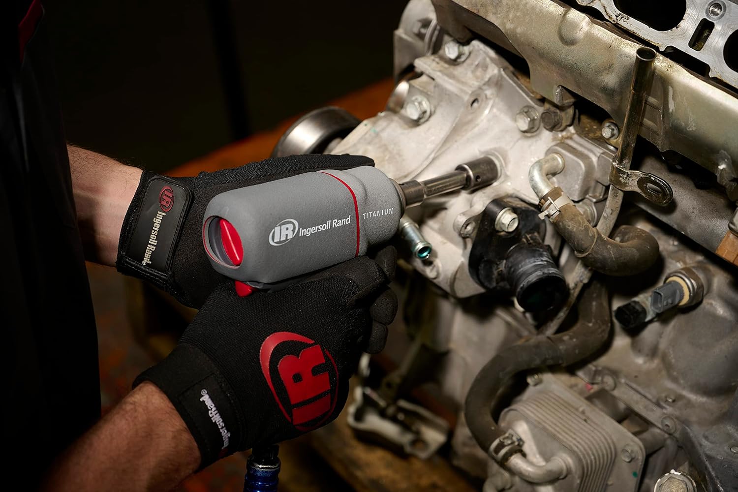 Ingersoll Rand 2115QTIMAX 3/8' Air Impact Wrench, Quiet, 300 ft-lb Torque, Titanium Hammercase, Friction Ring Retainer, Pistol