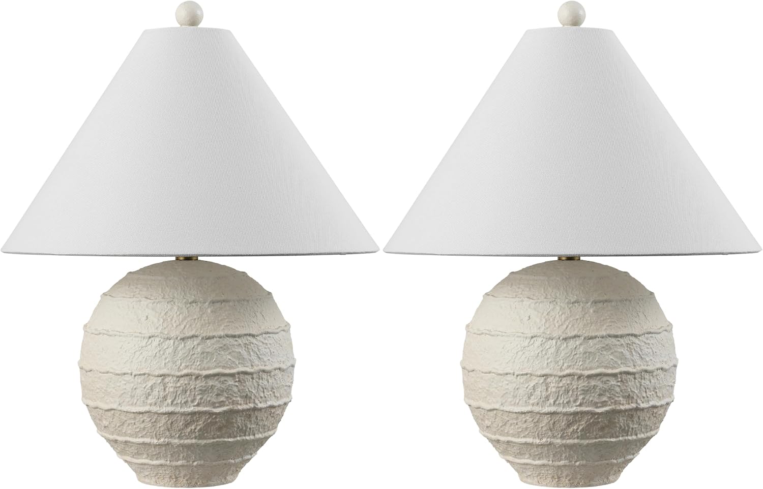 JONATHAN Y 21' Antique White Coastal Cottage Textured Resin Table Lamp Set of 2, Farmhouse Ridged Nightstand Lamps for Living Room Bedroom, White Linen Shade, LED Bulbs JYL9205A-SET2