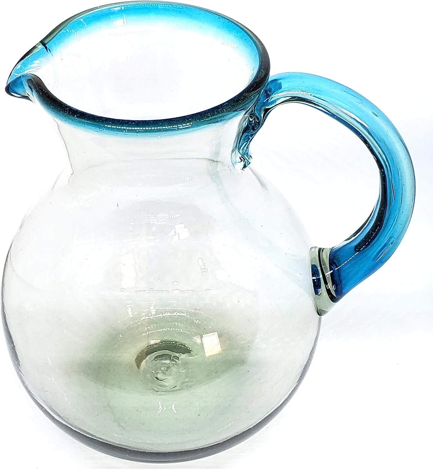 Aqua Blue Rim 120 oz Large Bola Pitcher, Recycled Glass, Lead-free, Toxin-Free (Pitcher)