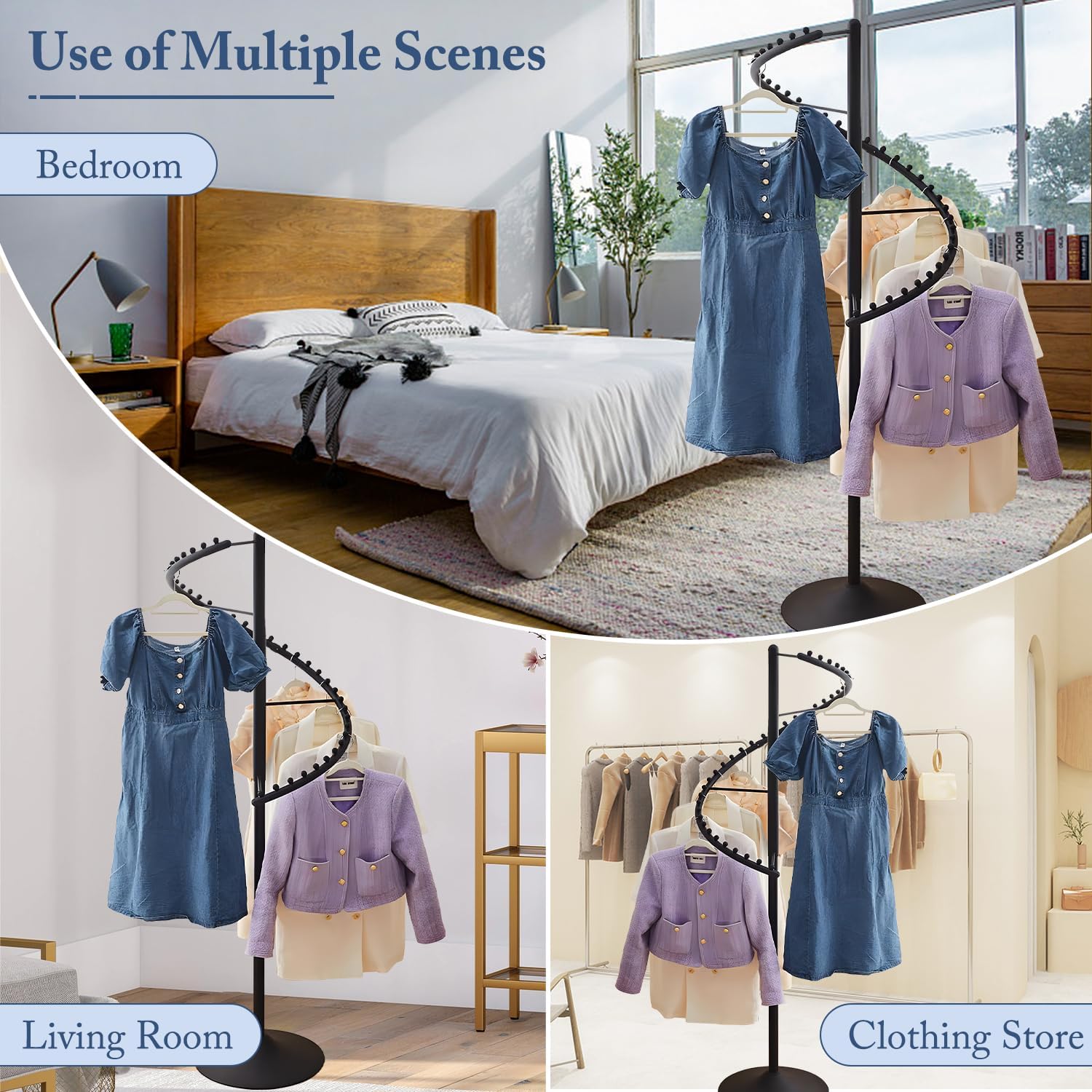 71 Inch Spiral Clothing Rack, Retail Metal Garment Rack, Modern Freestanding Coat Rack, Clothes Display Rack for Bedrooms, Living Rooms, Stores
