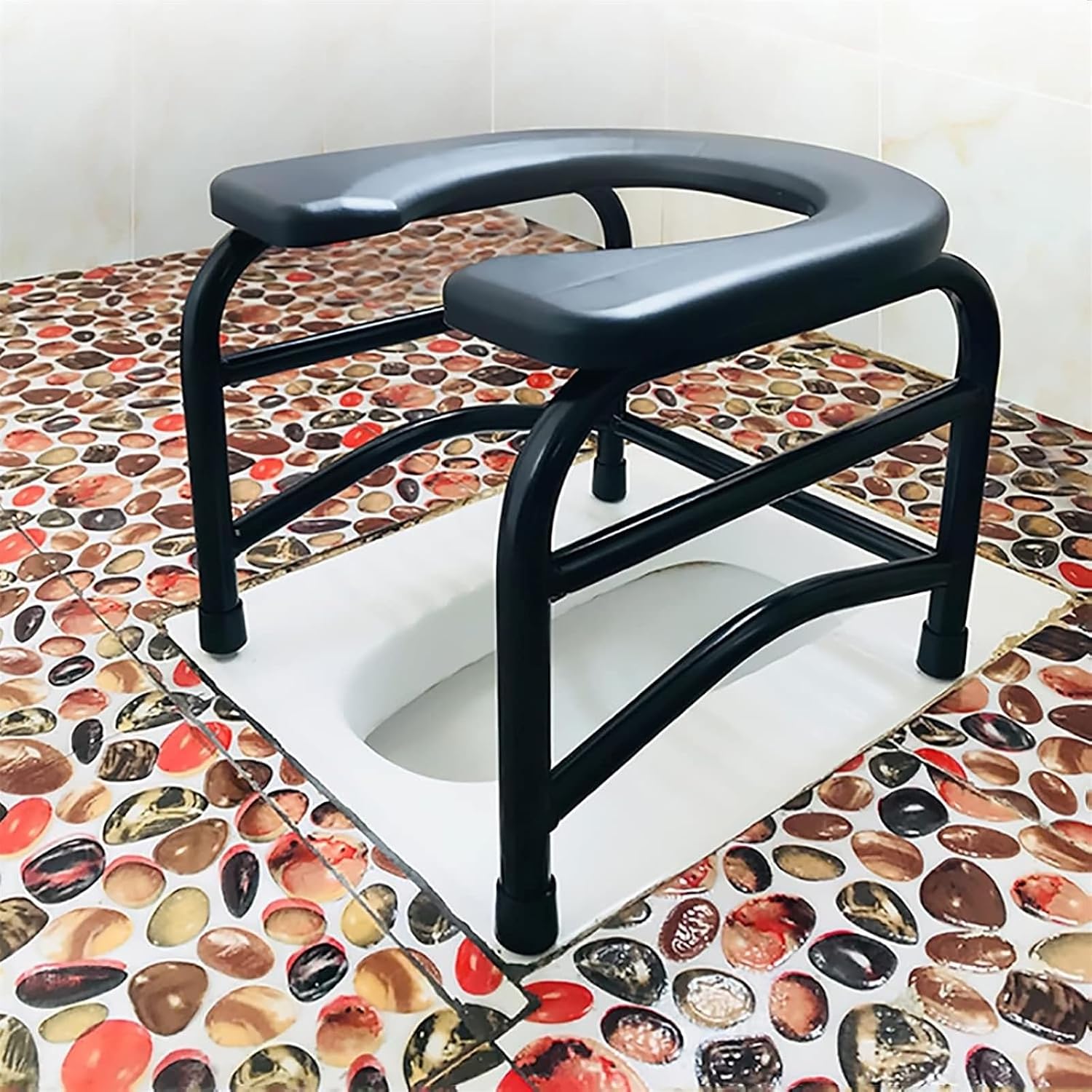 Bedside Commode,Toilet Seat with Handles Backless Commode Non-Slip Portable Steel Tube/Mobile Commode Chair for Travel/Camping/Outdoor(A,38cm)
