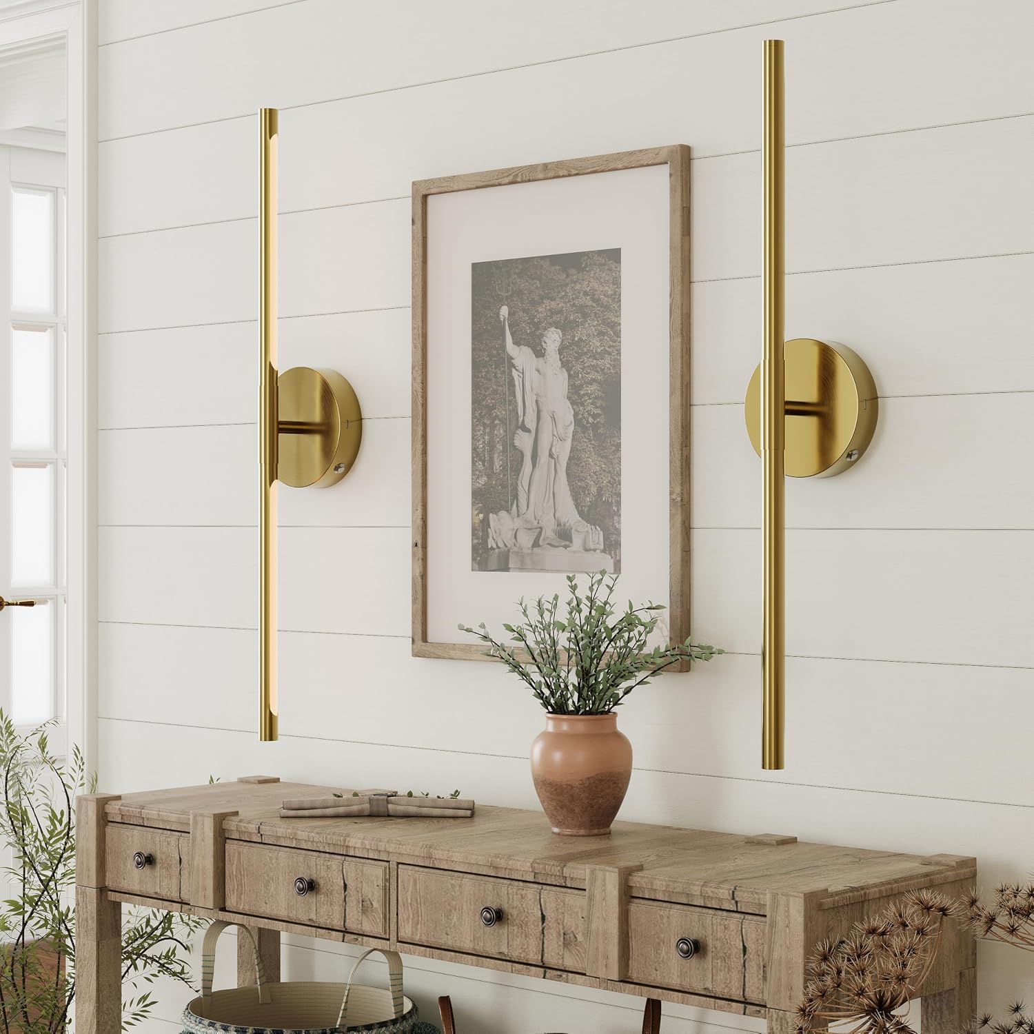40 Inch Battery Operated Wall Sconce Set of 2-8000mAh, Rechargeable, Dimmable, 3000K-6000K, Remote, Touch Control, Timer, 350° Rotate, LED Wall Lamps for Living Room, Bedroom, Gold