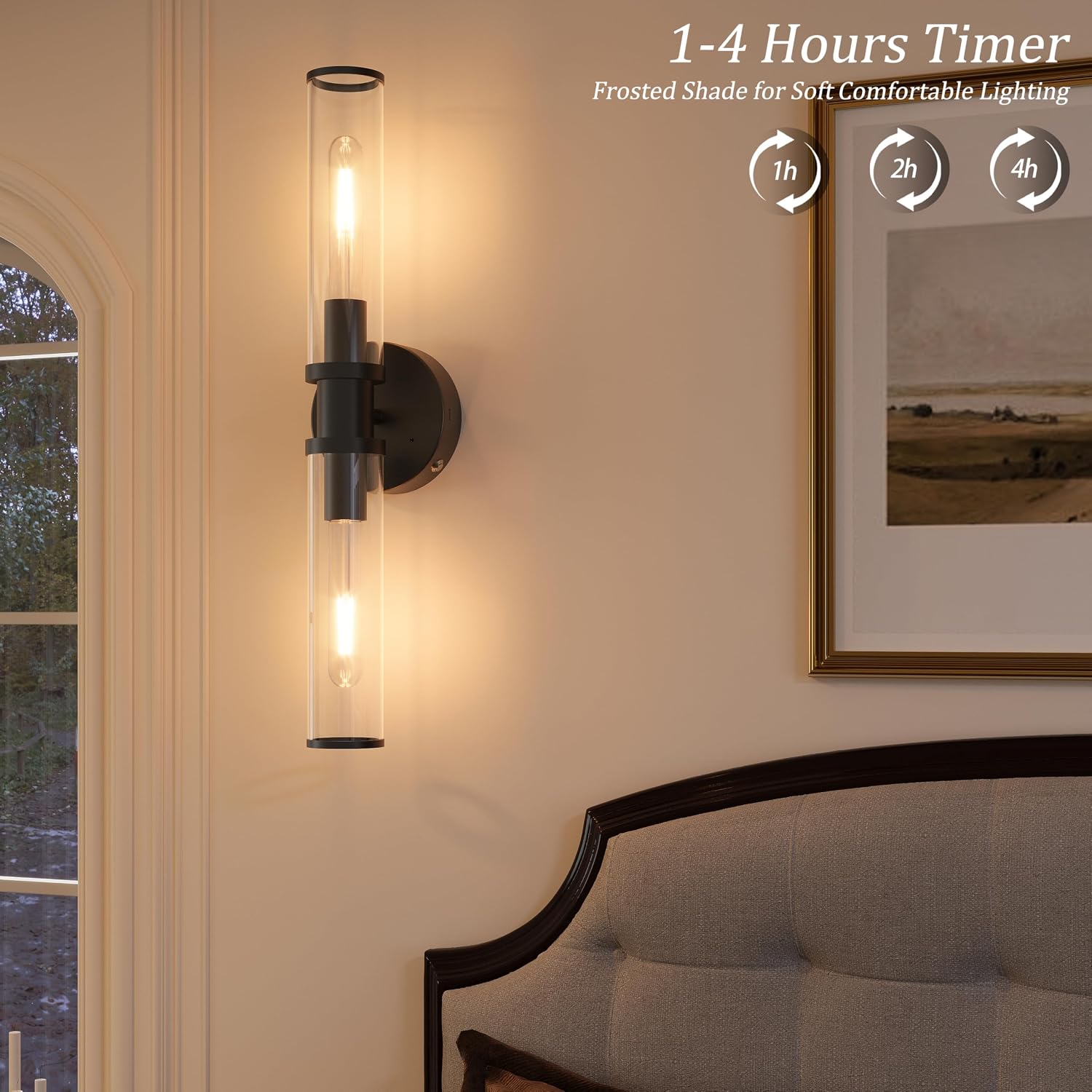 Rayogale Black Wireless Battery Operated Wall Sconces with Remote Control | Glass Rechargeable Wall Lights Set of 2 with Timer Function Dimmable for Living Room Bedroom Emergency 3000K, 20.5 Inch