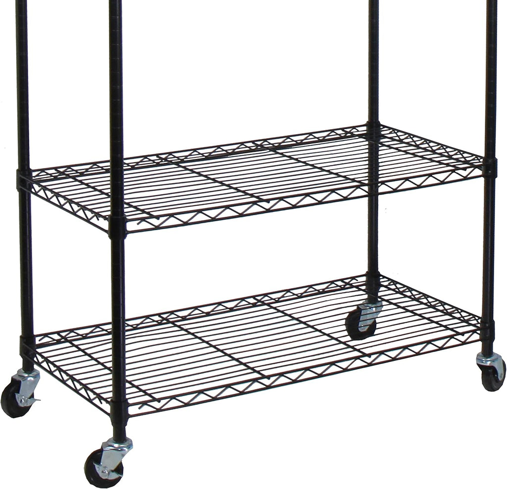 Oceanstar Heavy Duty Rolling Storage Garment Rack with Adjustable Shelves and Hook,Black
