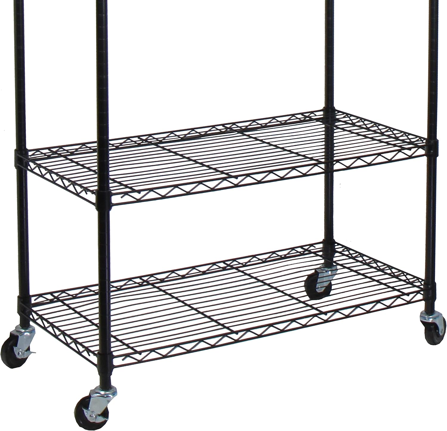 Oceanstar Heavy Duty Rolling Storage Garment Rack with Adjustable Shelves and Hook,Black