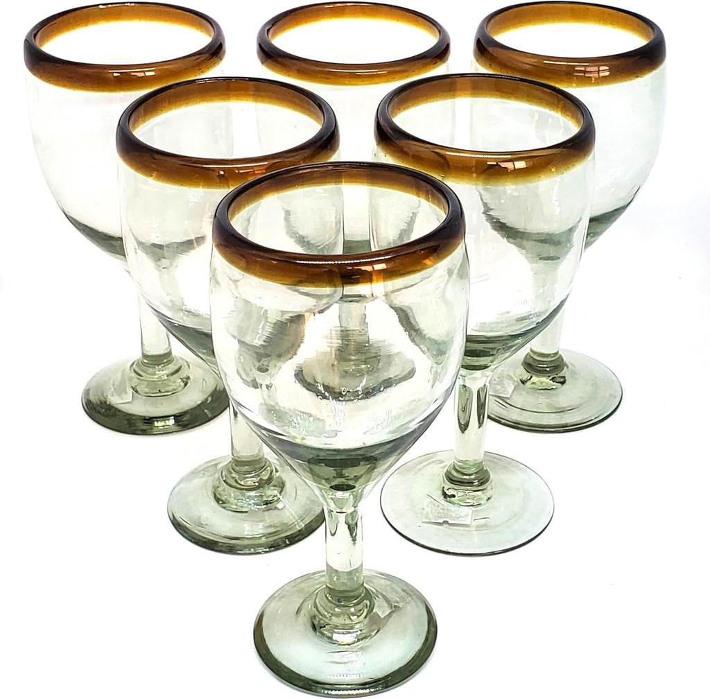 Amber Rim 13 oz Wine Glasses (set of 6), Recycled Glass, Lead-free, Toxin-Free (13oz Wine)