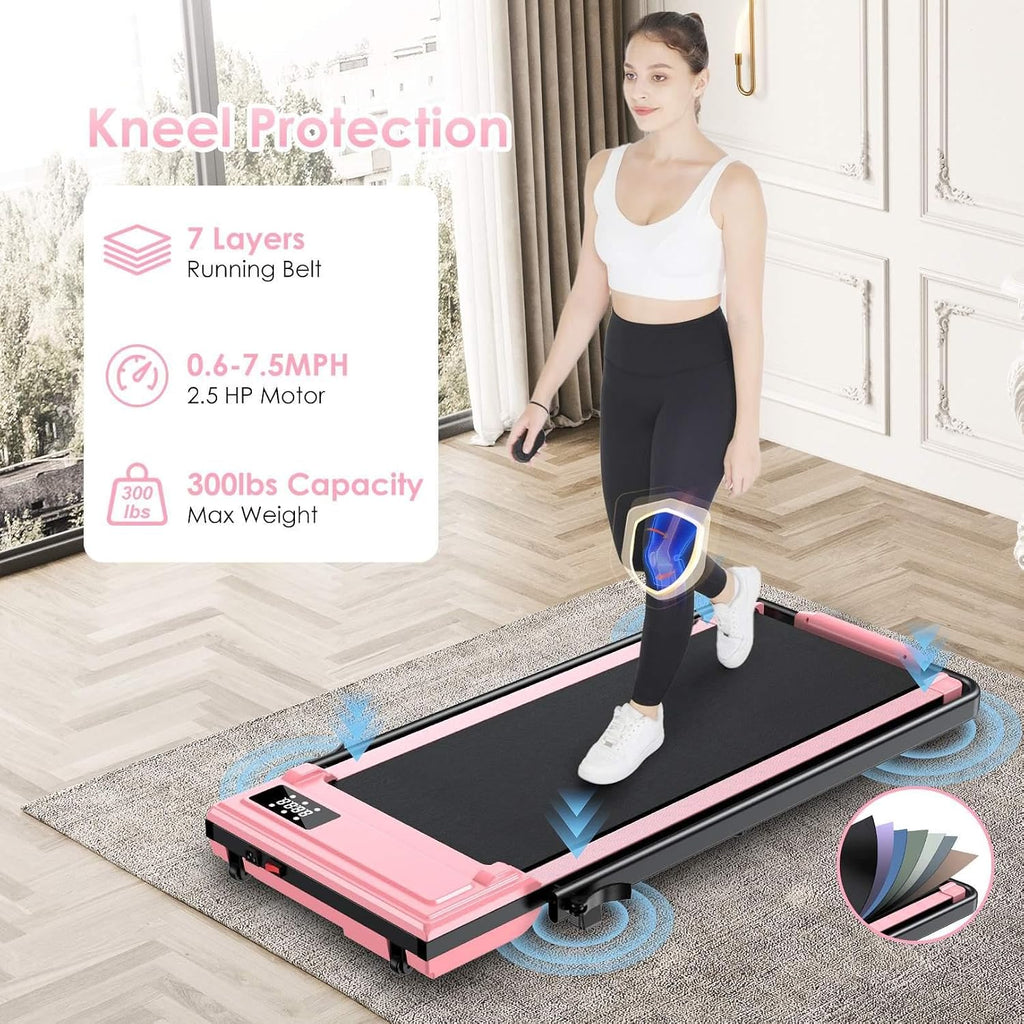 Walking Pad Treadmill with Handle Bar,7.5 MPH Under Desk Treadmill with Incline 300 lb Capacity,Folding Portable Walking Treadmill for Office Under Desk,Running Treadmill Foldable with 12 Programs