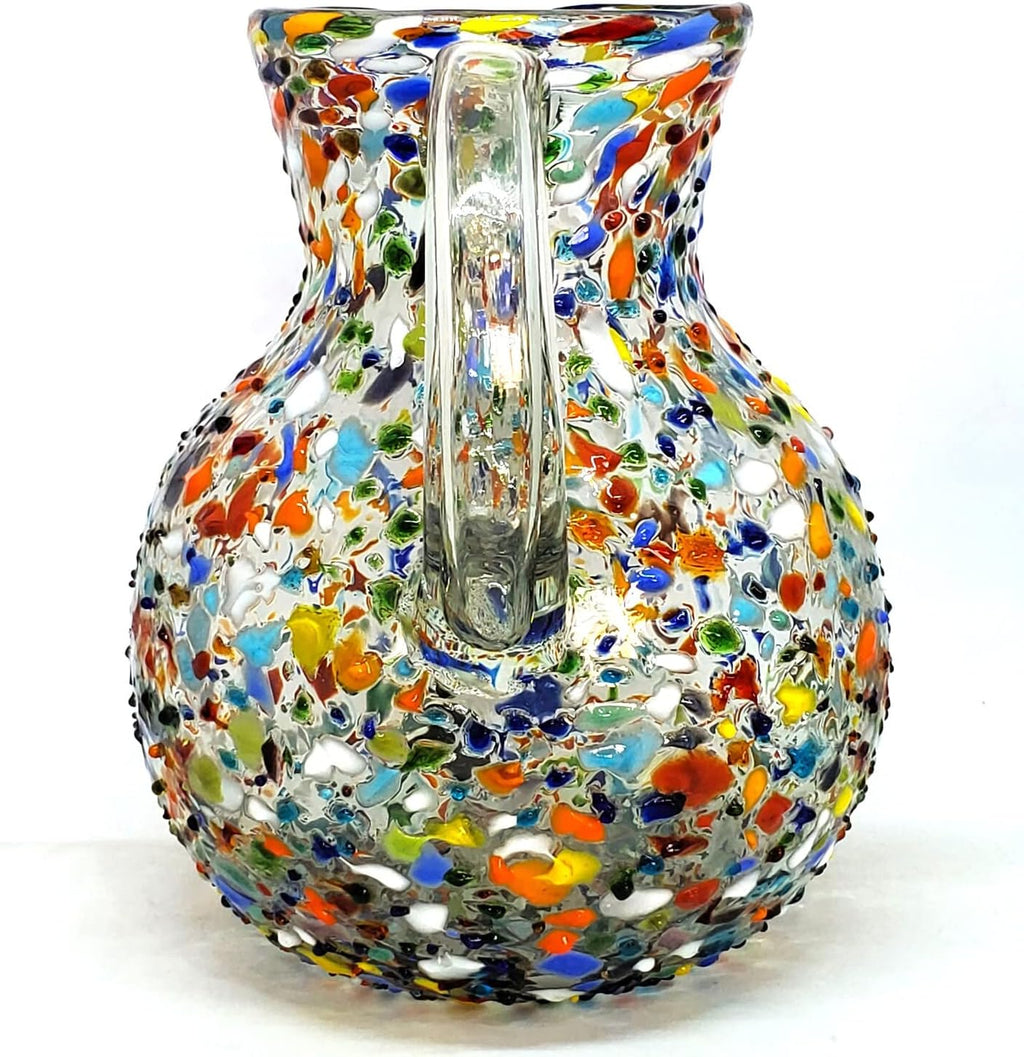 Confetti Rocks 120 oz Large Bola Pitcher, Recycled Glass, Lead-free, Toxin-Free (Pitcher) Multicolor