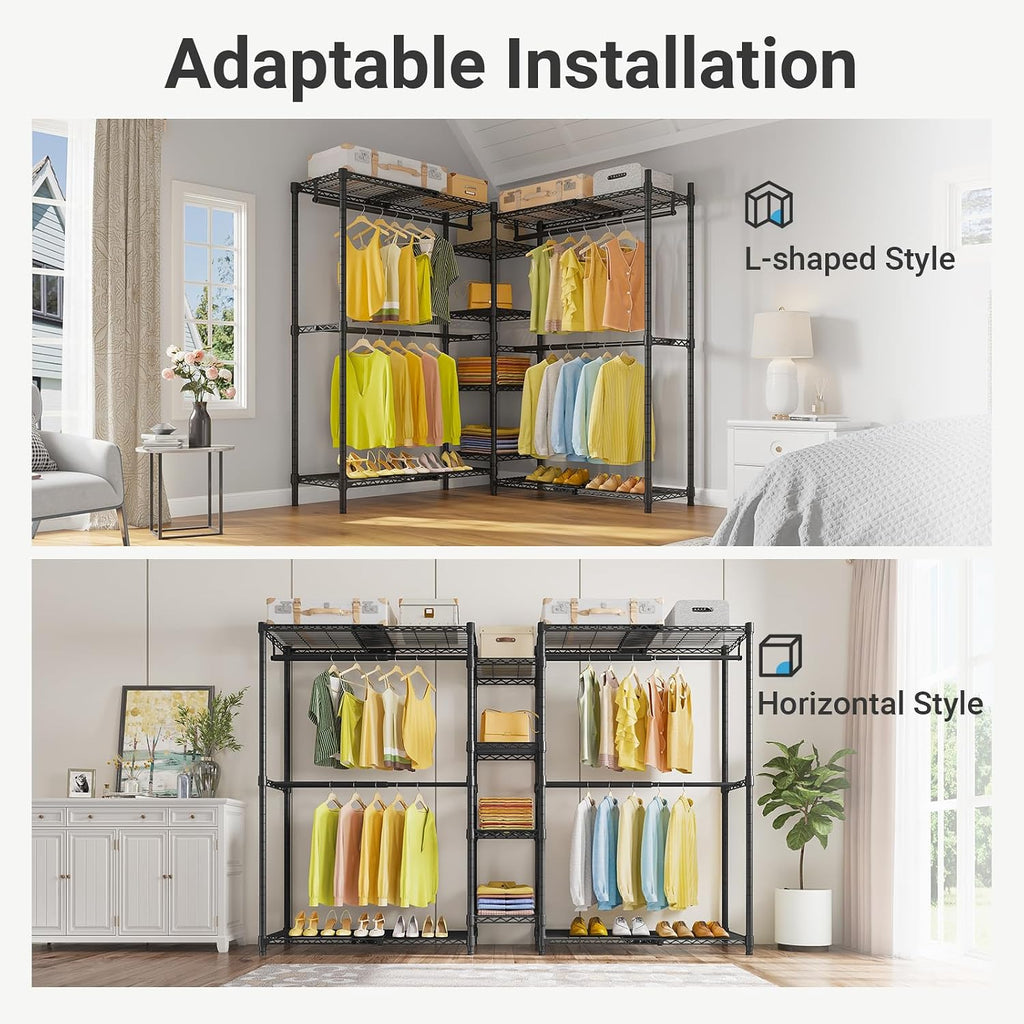 VIPEK X3 Expandable Heavy Duty Clothes Rack Adjustable from 5'2' to 8' with Adjustable Shelves and Hanger Rods, Large Freestanding Clothing Racks Reach-in & Walk-in Closet, Max Load 1210LBS, Black