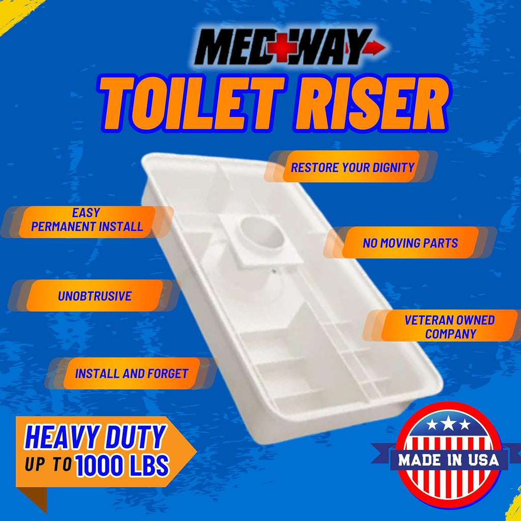 Medway Toilet Riser 4-Inch Lift Standard Kit - Stable, Supportive, and Easy to Clean Bathroom Toilet Seat Lift Aid, Seniors and Handicap Toilet Seat Riser (Supports up to 1,000 lbs) - Made in The USA