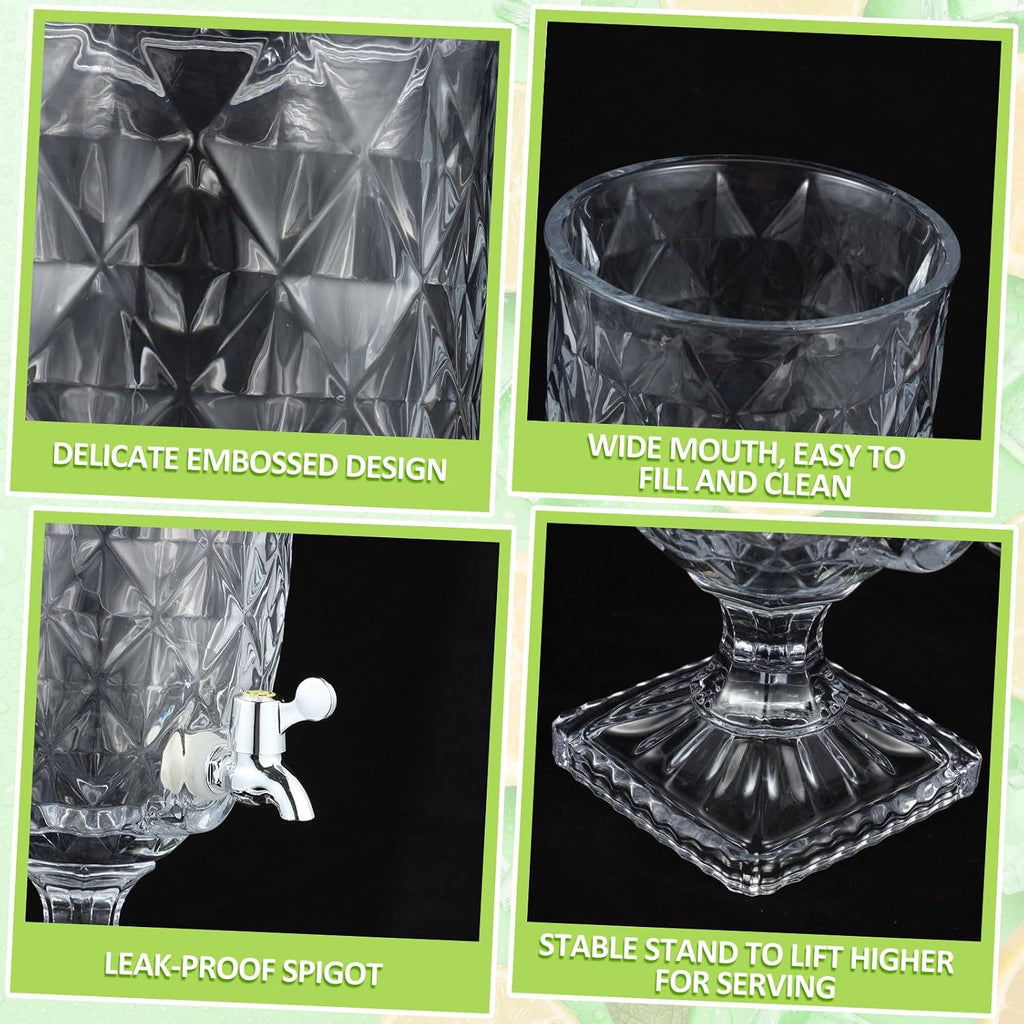 Bokon 2 Pieces 1.3 Gallon Drink Dispensers for Parties Crystal Iced Beverage Dispenser with Stand and Spigot, Glass Liquid Containers Wide Mouth Beverage Server for Juice Tea Wedding(Delicate)