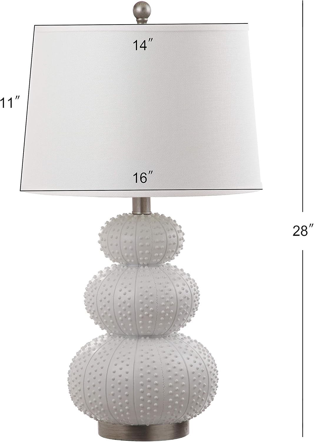 SAFAVIEH Lighting Collection Rita Modern Contemporary White Triple Gourd Studded 29-inch Bedroom Living Room Home Office Desk Nightstand Table Lamp Set of 2 (LED Bulbs Included)