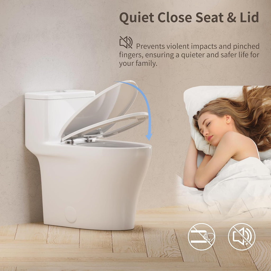 KE KING Compact One Piece Toilet,ADA Height 17.3+',Modern Toilet with Comfort Chair Seat, Dual Flush 0.8/1.28 GPF Elongated Toilet for Bathroom, MAP 1000g,12' Rough-In,white