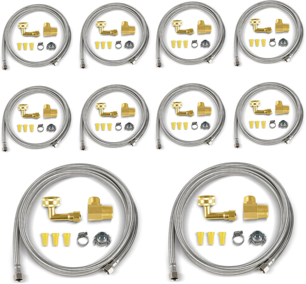 (10 Kit) Efield Dishwasher Installation Kit, 6 FT Stainless Steel Supply Hose, 3/8' X 3/8' Compression Adapter, 3-Wire 6' Power Cord with Tap,(HOSE149-10PCS)
