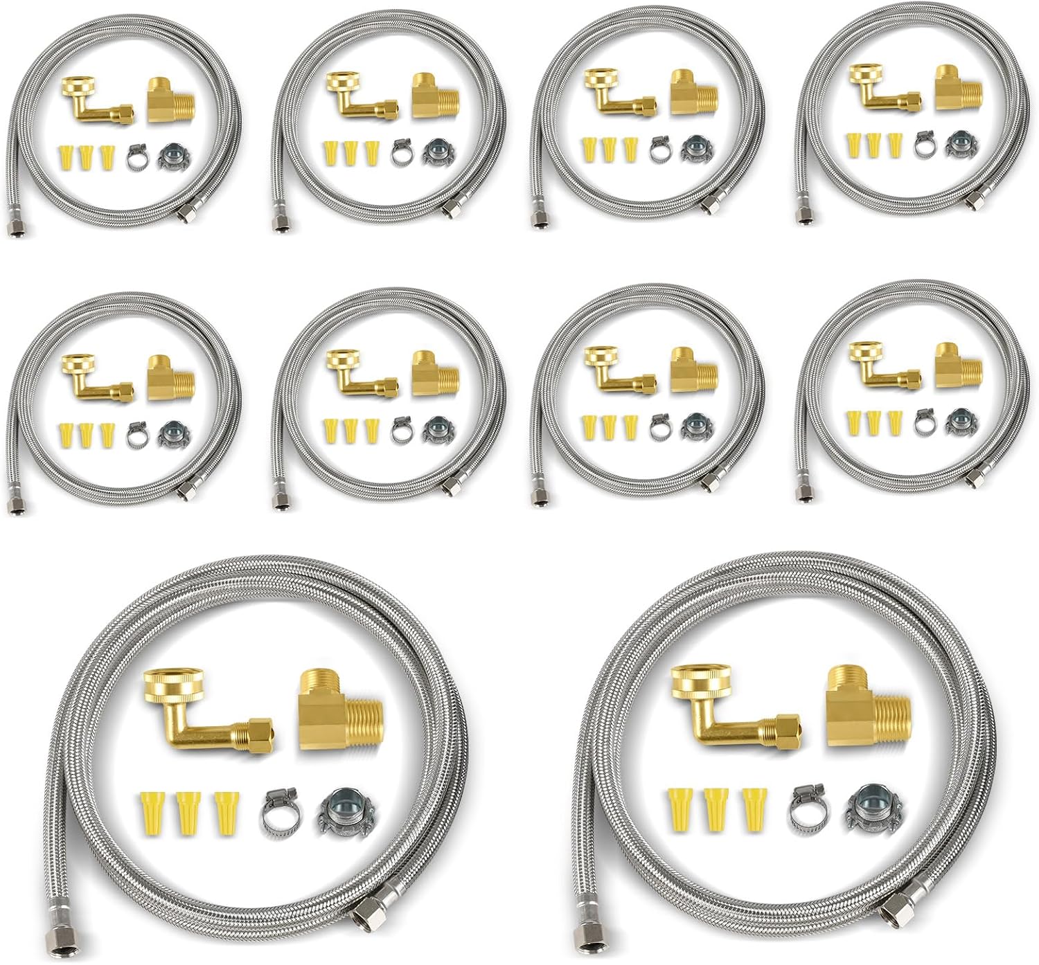 (10 Kit) Efield Dishwasher Installation Kit, 6 FT Stainless Steel Supply Hose, 3/8' X 3/8' Compression Adapter, 3-Wire 6' Power Cord with Tap,(HOSE149-10PCS)