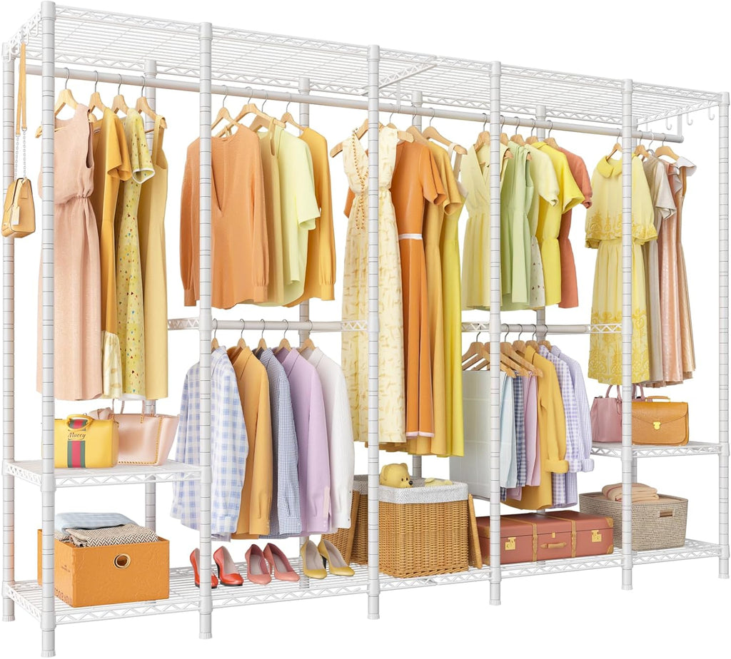 Ulif H50 Extra Large Clothes Rack, Heavy Duty Garment Rack, Freestanding Portable Closet, Clothing Racks for Hanging Clothes, Wardrobe Closet 89.8'' W x 15.8' D x 76.4' H, Max Load 1400 Lbs, White