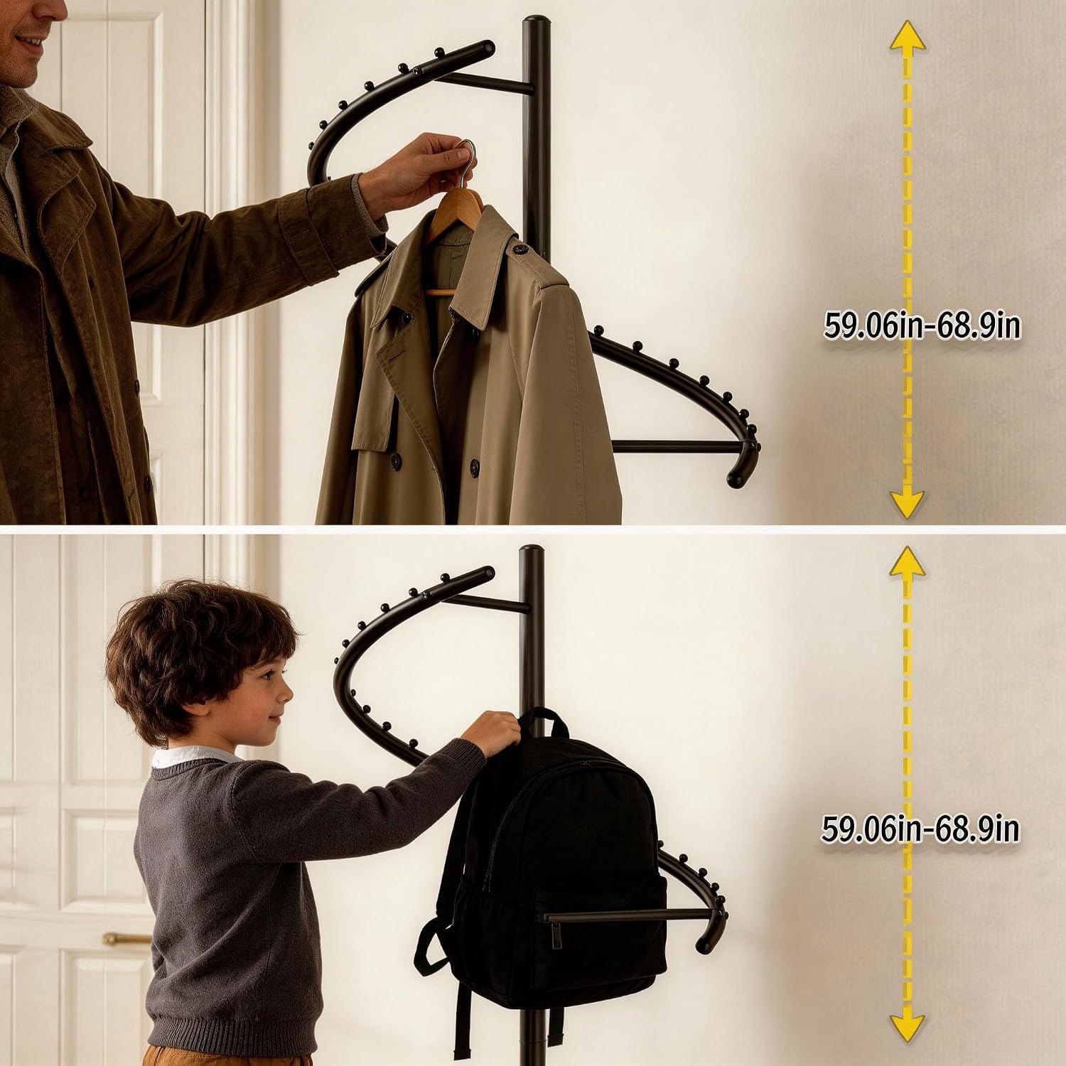 HKaikzo Freestanding 360° Rotating Clothing Rack, Height Adjustable Heavy Duty Metal Spiral Garment Display Rack Modern Coat Stand for Shops, Boutique, Entrance Hall, Bedroom Space Saving