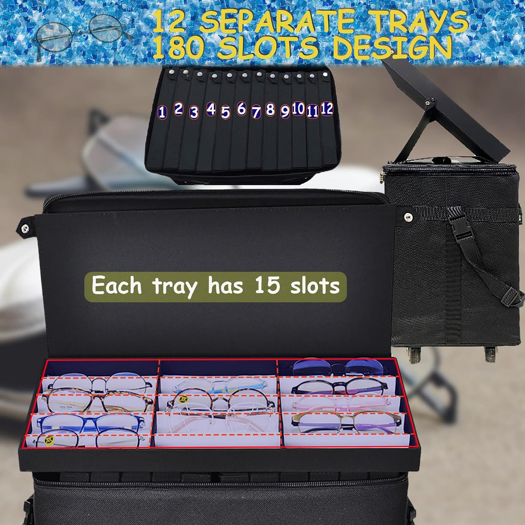 INTSUPERMAI Eyeglasses Storage Organizer Trolley Case with Individual Glasses Eyewear Display Case Box Oxford Cloth