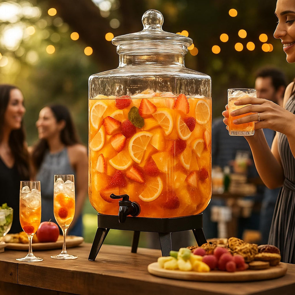5 Gallon Hammered Glass Beverage Dispenser With Metal Stand, Durable Glass Drink Dispenser For Parties, Juice, Lemonade And More, Elegant (Pack Of 2)