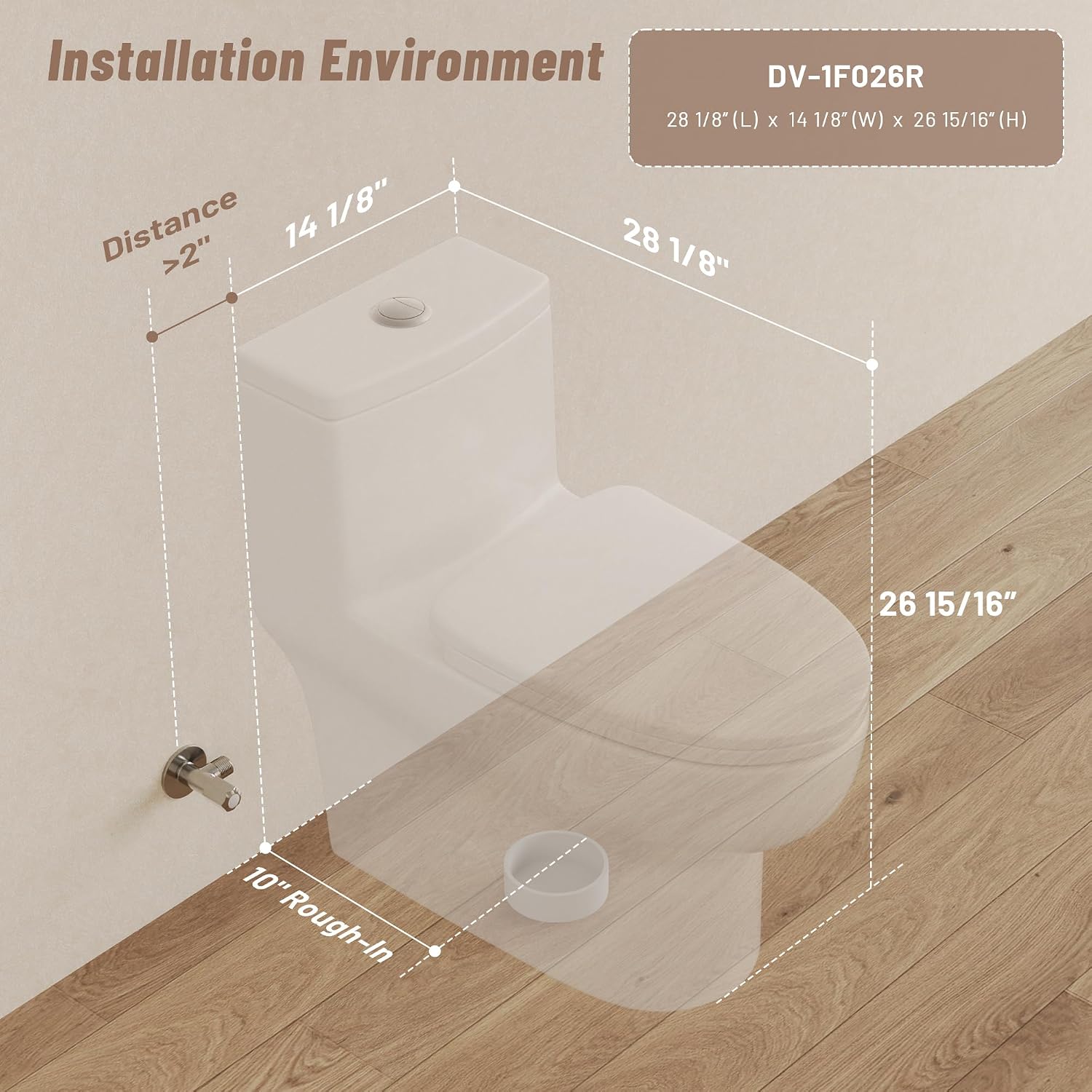 DeerValley Elongated One Piece Toilet, Dual Flush 0.8/1.28 GPF Toilet with Comfortable Seat Height, Powerful & Quiet Modern Standard Toilet for Bathroom, 10' Rough-In