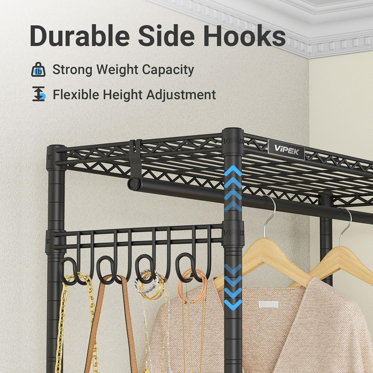 VIPEK R3C Rolling Clothes Rack With Cover Portable Closet for Hanging Clothes, Heavy Duty Garment Rack Freestanding With Wheels & Side Hooks, Black With Upgraded Polyester Cover